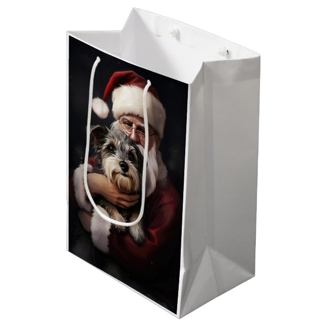 Biewer Terrier With Santa Claus Festive Christmas Medium Gift Bag (Front Angled)