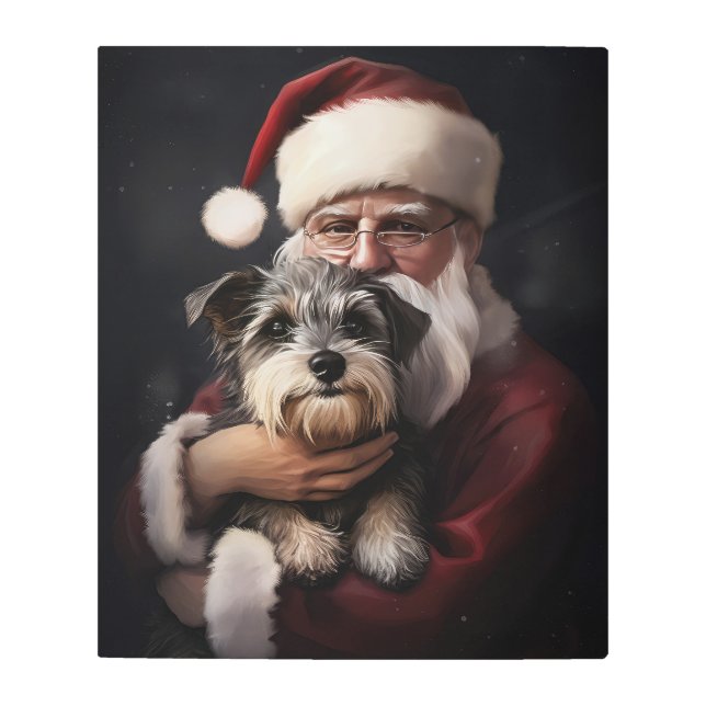 Biewer Terrier With Santa Claus Festive Christmas Metal Print (Front)