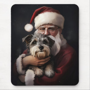 Biewer Terrier With Santa Claus Festive Christmas Mouse Pad