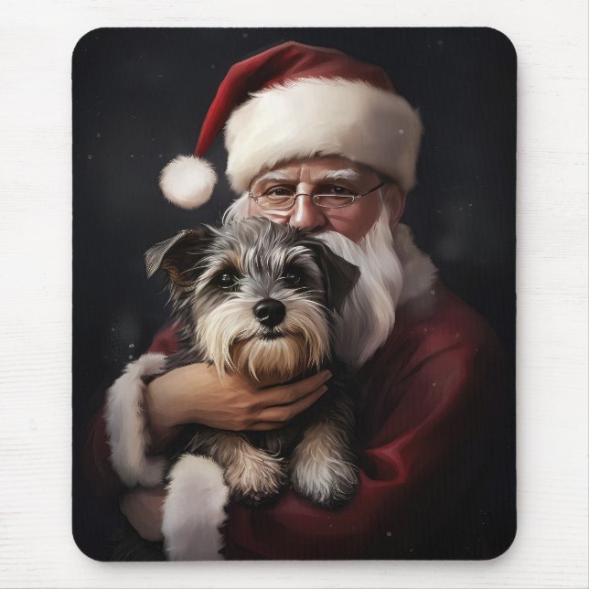 Biewer Terrier With Santa Claus Festive Christmas Mouse Pad (Front)