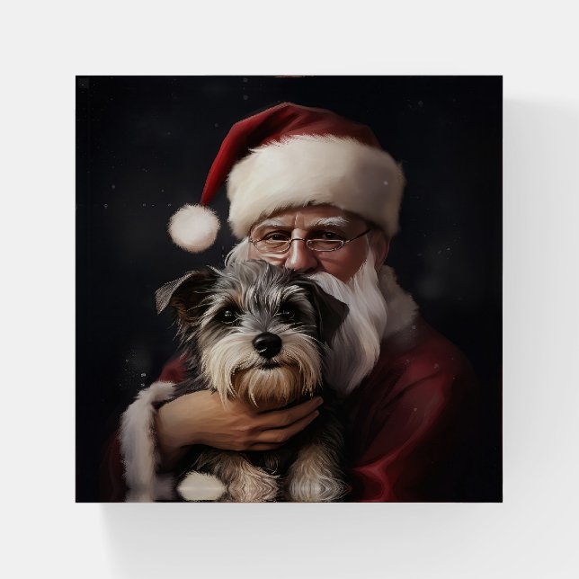 Biewer Terrier With Santa Claus Festive Christmas Paperweight (Front)
