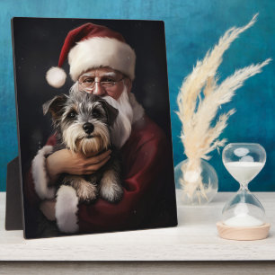 Biewer Terrier With Santa Claus Festive Christmas Plaque