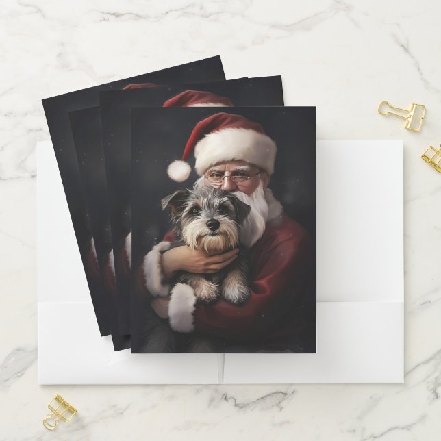 Biewer Terrier With Santa Claus Festive Christmas Pocket Folder (In Situ)