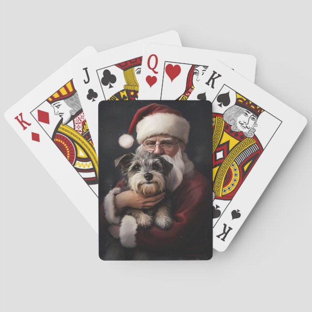 Biewer Terrier With Santa Claus Festive Christmas Poker Cards (Back)