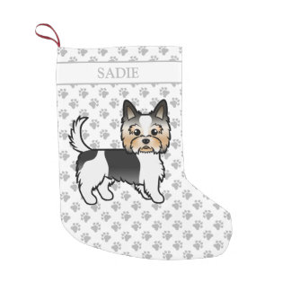Biewer Terrier Yorkie Cute Cartoon Dog &amp; Name Small Christmas Stocking