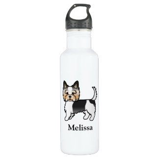Biewer Terrier Yorkie Cute Cartoon Dog &amp; Name Stainless Steel Water Bottle