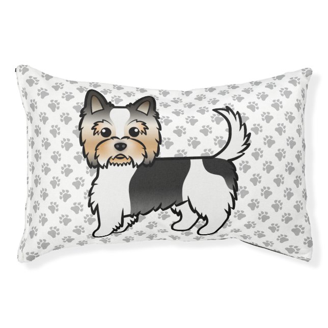 Biewer Terrier Yorkie Cute Cartoon Dog & Paws Pet Bed (Front)