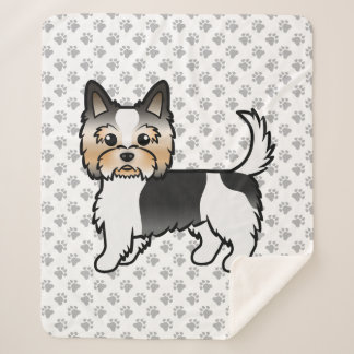 Biewer Terrier Yorkie Cute Cartoon Dog &amp; Paws Sherpa Blanket