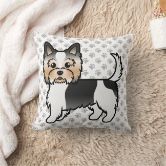 Biewer Terrier Yorkie Cute Cartoon Dog &amp; Paws Throw Pillow