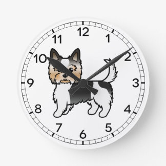 Biewer Terrier Yorkie Cute Cartoon Dog Round Clock