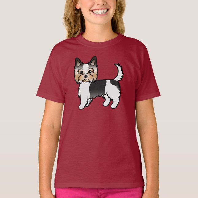 Biewer Terrier Yorkshire Terrier Cute Cartoon Dog T-Shirt (Front)