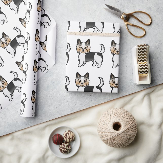 Biewer Terrier Yorkshire Terrier Cute Dog Pattern Wrapping Paper (Crafts)
