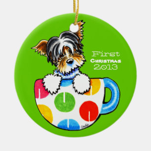 Biewer Yorkie First Christmas Custom Ceramic Ornament