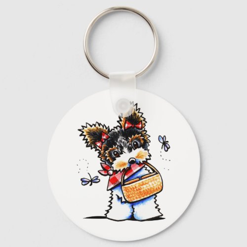 Biewer Yorkie Picnic Time Keychain