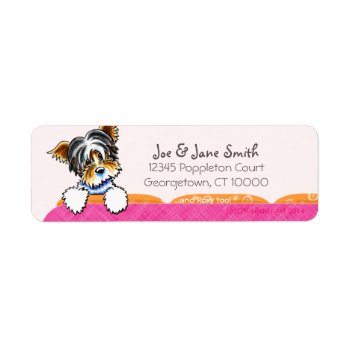 Biewer Yorkie Pink Couch Custom Pet Name Label by offleashart at Zazzle