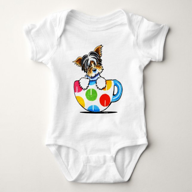 Biewer Yorkie Polka Dot Cup Baby Bodysuit (Front)