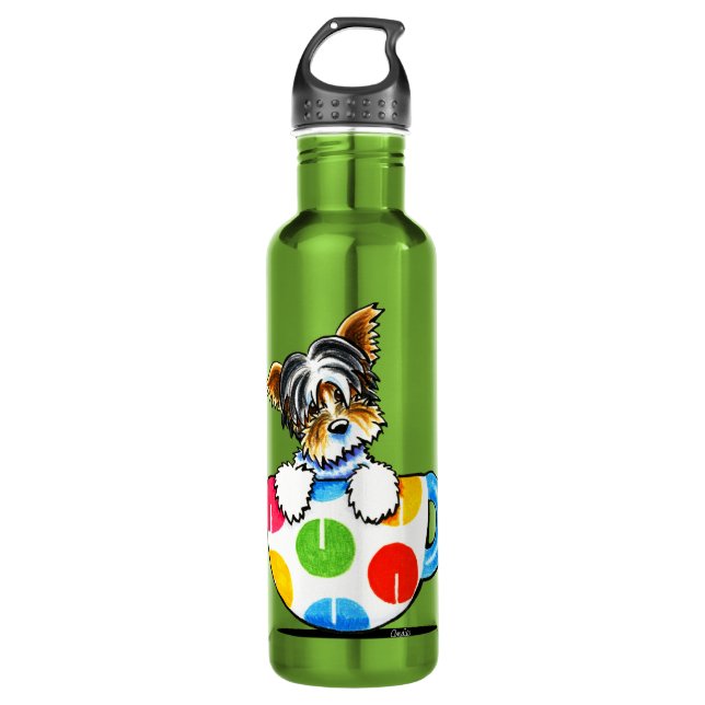 Biewer Yorkie Polka Dot Cup Water Bottle (Front)