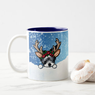 Biewer Yorkie Reindeer Christmas Two-Tone Mug