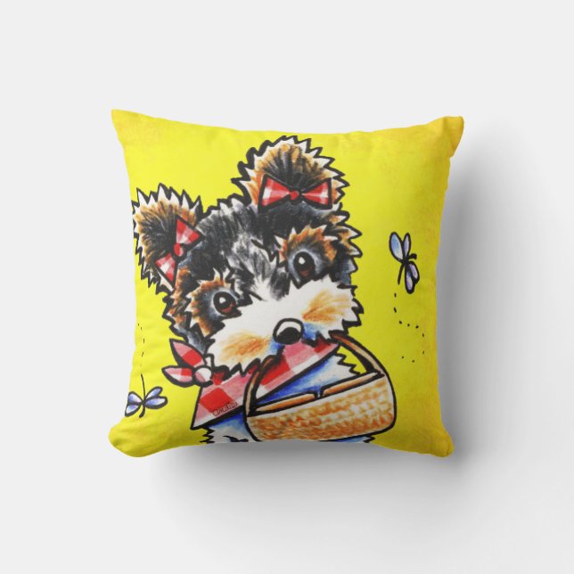 Biewer Yorkie Summer Picnic Yellow Outdoor Pillow (Front)