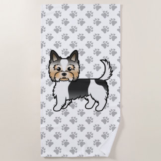 Biewer Yorkshire Terrier Cartoon Dog &amp; Paws Beach Towel