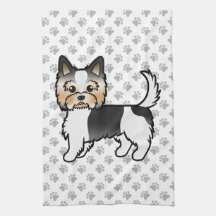 Biewer Yorkshire Terrier Cartoon Dog & Paws Kitchen Towel