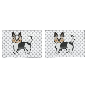 Biewer Yorkshire Terrier Cartoon Dog & Paws Pillow Case