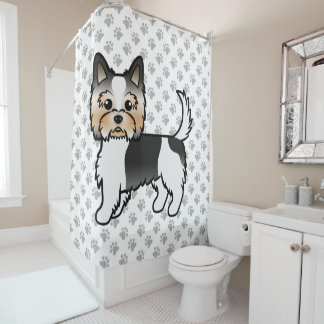 Biewer Yorkshire Terrier Cartoon Dog &amp; Paws Shower Curtain
