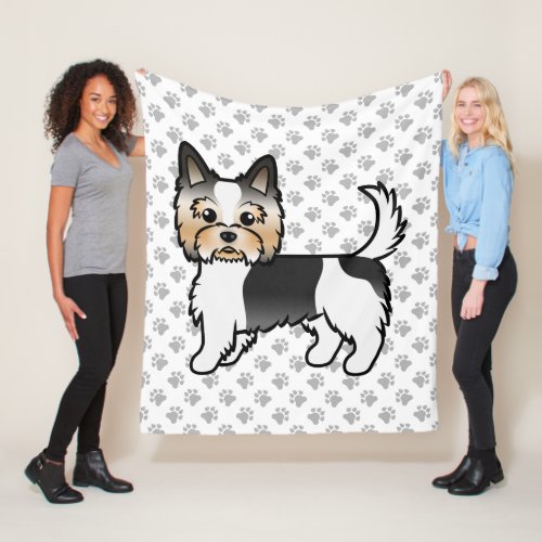 Biewer Yorkshire Terrier Cute Cartoon Dog  Paws Fleece Blanket