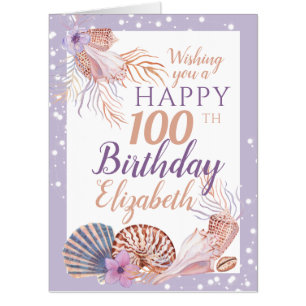 Big 100th Birthday Seashell Coral Card