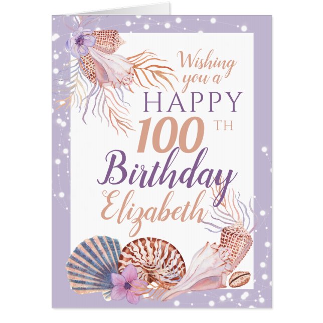 Big 100th Birthday Seashell Coral Card (Front)