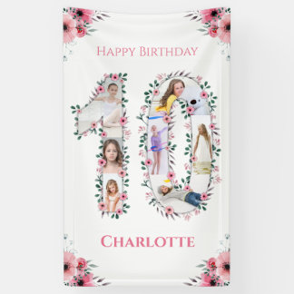Big 10th Birthday Girl Photo Collage Pink Flower Banner