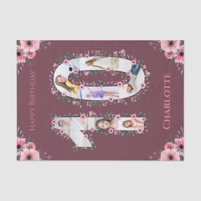 Big 10th Birthday Girl Photo Collage Pink Flower Tissue Paper (Front)