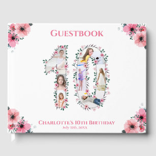 Big 10th Birthday Photo Collage Flower Girl White Guest Book
