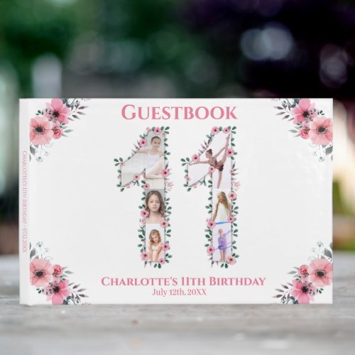 Big 11th Birthday Photo Collage Flower Girl White Guest Book