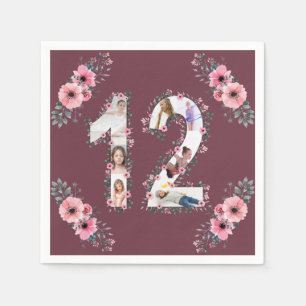 Big 12th Birthday Girl Flower Photo Collage Napkins