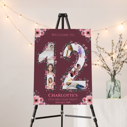 Big 12th Birthday Girl Photo Pink Flower Welcome Foam Board