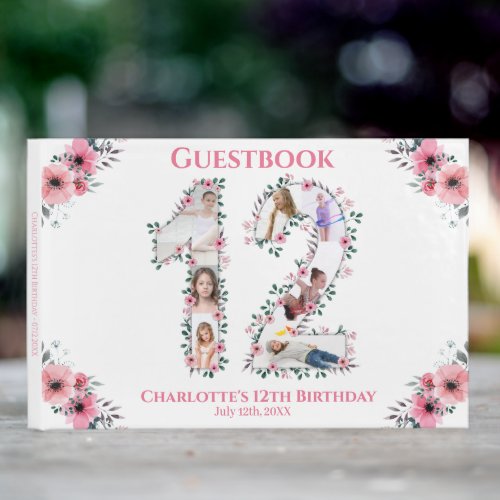 Big 12th Birthday Photo Collage Flower Girl White Guest Book