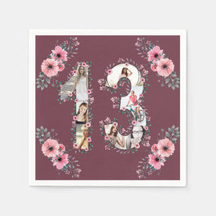 Big 13th Birthday Girl Flower Photo Collage Napkins