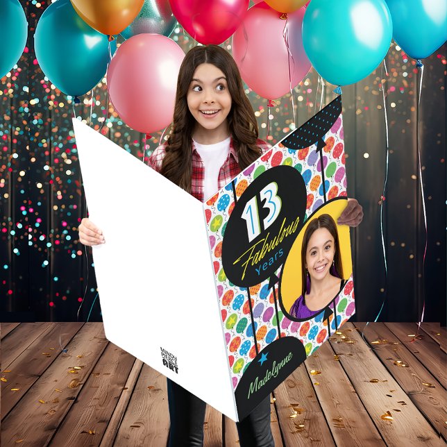 Big 13th Birthday Photo Name Colorful Balloon Card (Creator Uploaded)