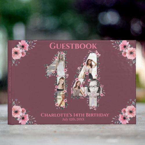 Big 14th Birthday Photo Collage Flower Girl Pink Guest Book