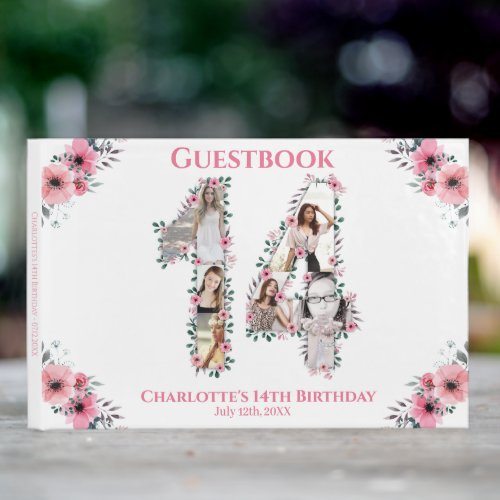 Big 14th Birthday Photo Collage Flower Girl White Guest Book