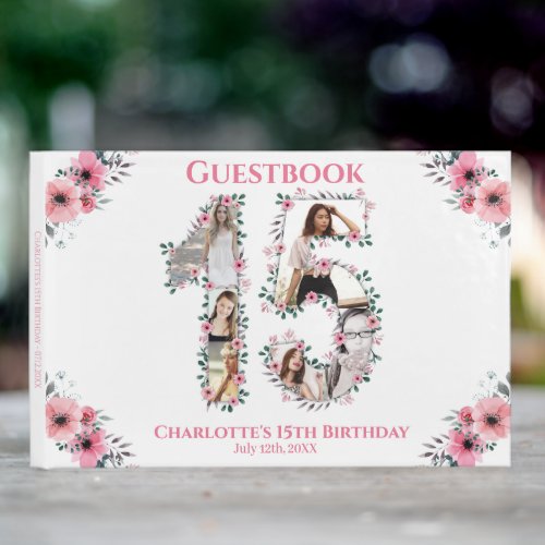 Big 15th Birthday Photo Collage Flower Girl White Guest Book