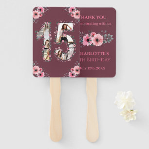 Big 15th Birthday Photo Collage Pink Girl Flower Hand Fan