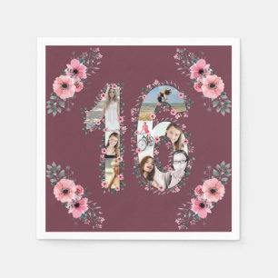 Big 16th Birthday Girl Flower Photo Collage Napkins