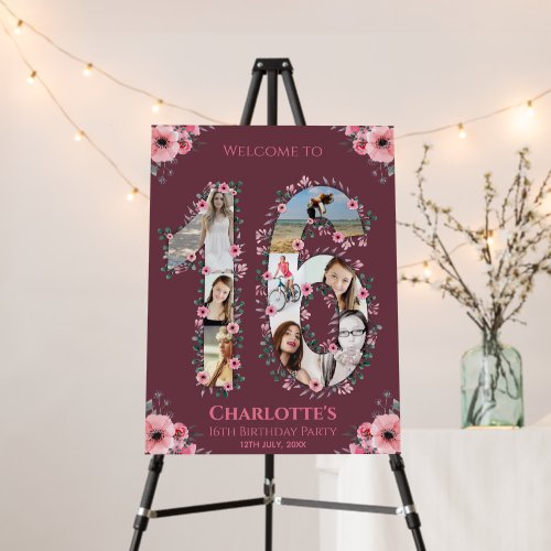 Big 16th Birthday Girl Photo Pink Flower Welcome