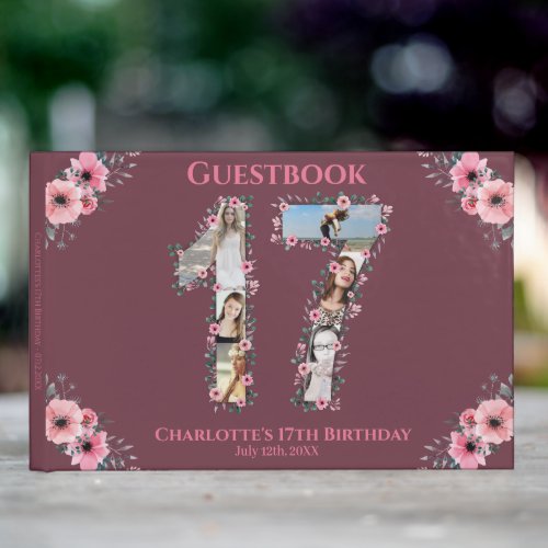 Big 17th Birthday Photo Collage Flower Girl Pink Guest Book