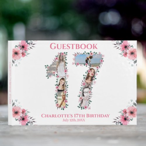 Big 17th Birthday Photo Collage Flower Girl White Guest Book