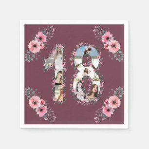 Big 18th Birthday Girl Flower Photo Collage Napkins