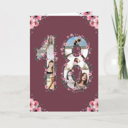 Big 18th Birthday Photo Collage Girl Pink Flower Card