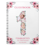 Big 1st Birthday Girl Photo Pink Flower Guest Book at Zazzle